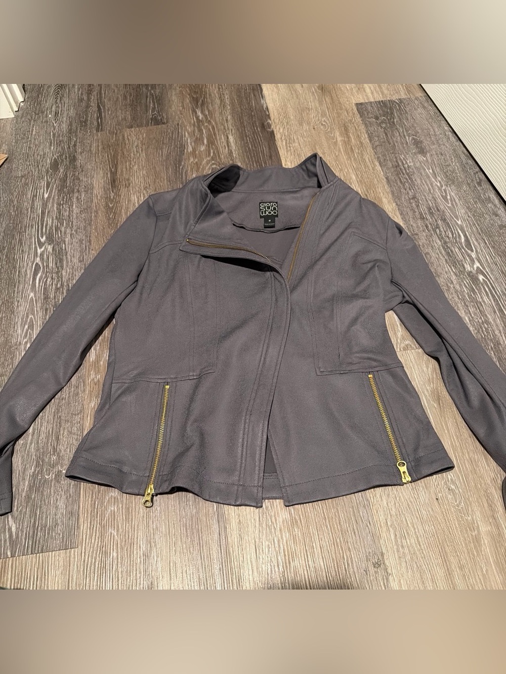 Clara Sun Woo Charcoal Gray Zip-Front Moto Jacket